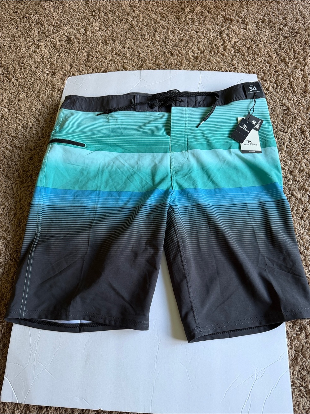 Rip Curl Teal, Aqua & Black Gradient Men’s Swim Board Shorts